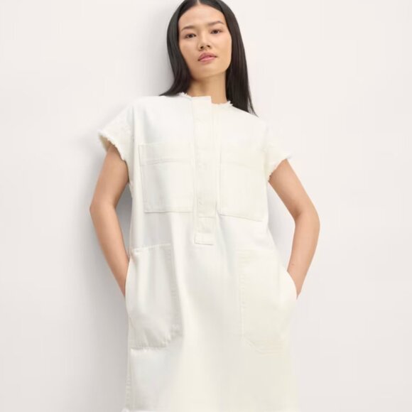 NWOT Everlane Denim Workwear Dress w/ Frayed Hem - Bone - Size XXL - Picture 2 of 15